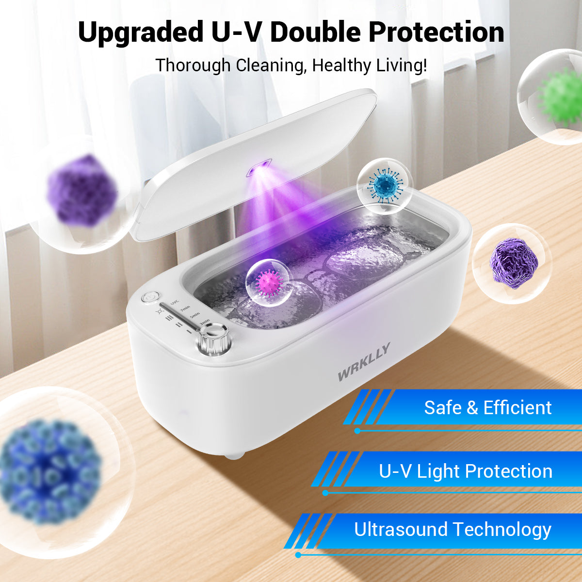 Wrklly UltraSonic Jewelry & Denture Cleaner – 50kHz, 14oz Tank, 4 Timed Cycles, Stainless Steel Interior