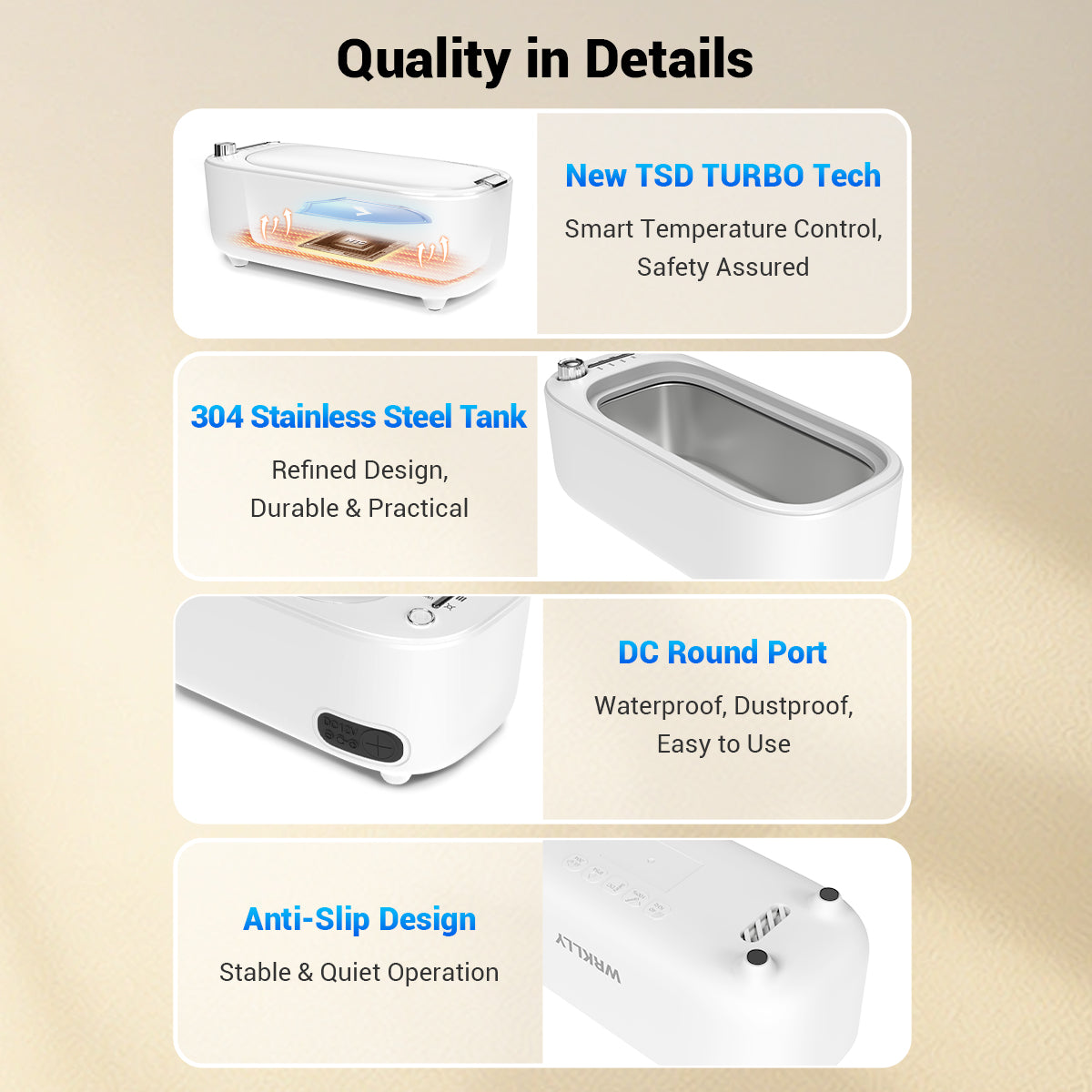 Wrklly UltraSonic Jewelry & Denture Cleaner – 50kHz, 14oz Tank, 4 Timed Cycles, Stainless Steel Interior