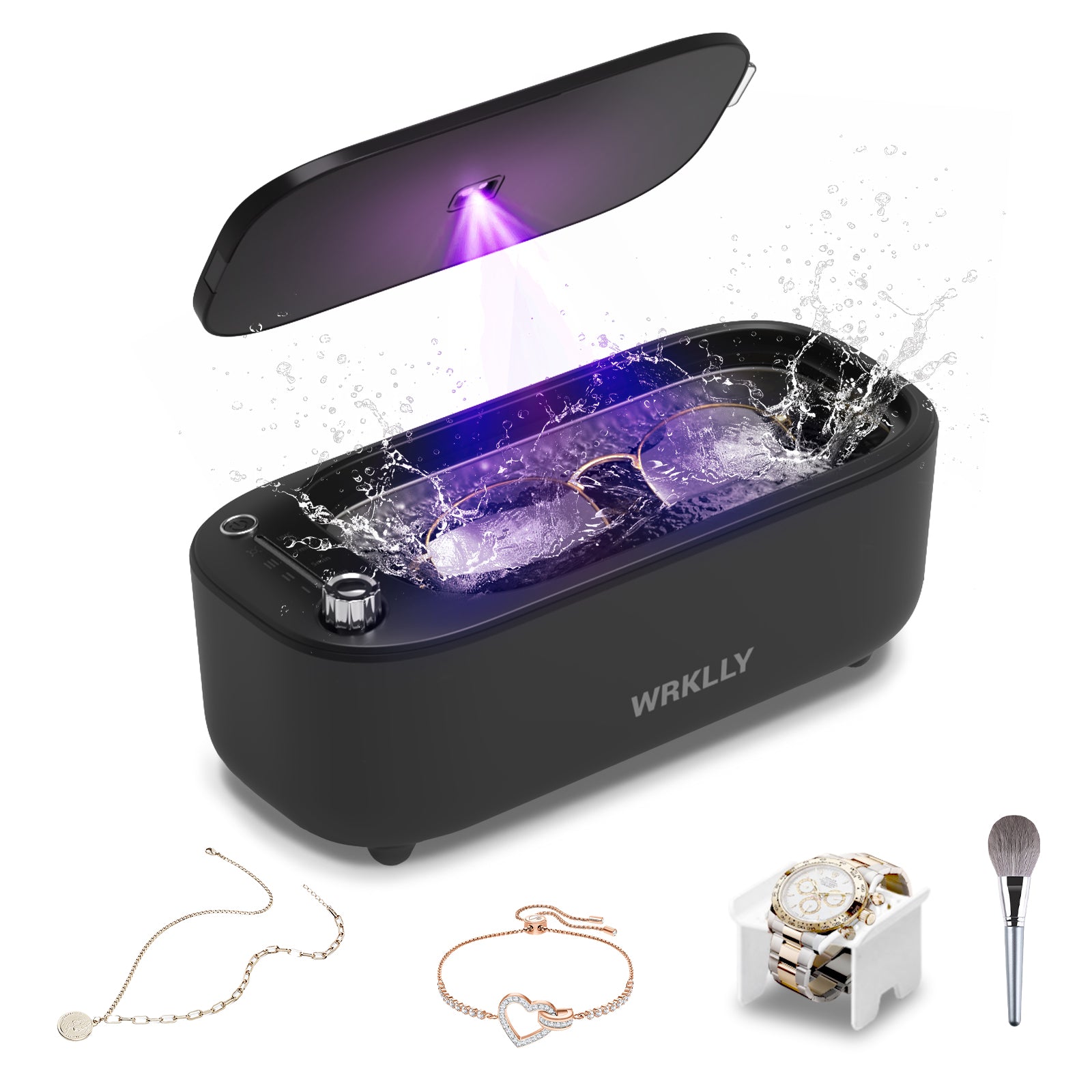 Wrklly UltraSonic Jewelry & Denture Cleaner – 50kHz, 14oz Tank, 4 Timed Cycles, Stainless Steel Interior